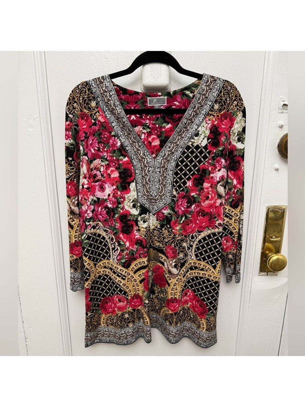 JM Collection Floral V Neck Tunic Blouse XL - Picture 11 of 11